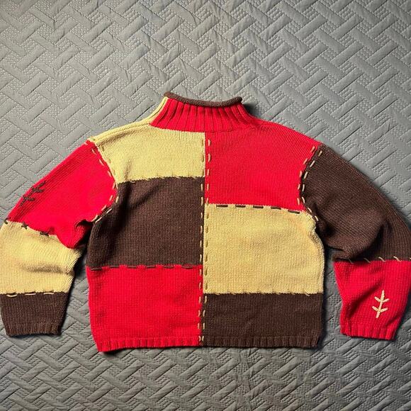 VTG 90's Grandma Chic 1/4 Zip Sweater Cottage Trees Wool Ramie Red Brown Small - Picture 3 of 6